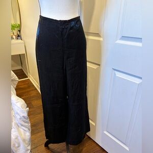 Simon Chang Metallic Black Wide Leg Pants Size 14 Cropped